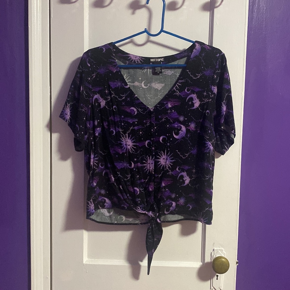 Purple sun and moon and clouds top from hot topic